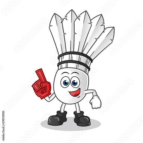 shuttlecock number one fan cartoon vector mascot illustration