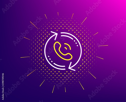 Call center service line icon. Halftone pattern. Recall support sign. Feedback symbol. Gradient background. Call center line icon. Yellow halftone pattern. Vector