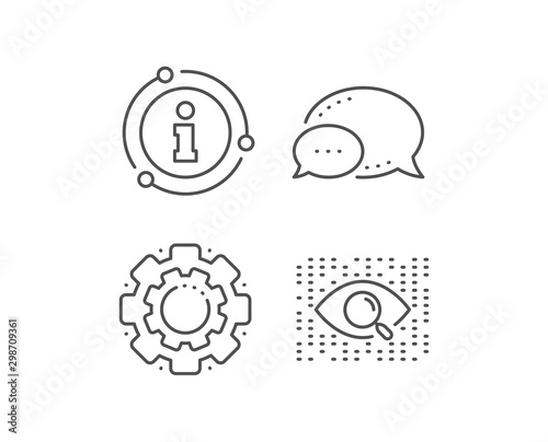 Artificial intelligence line icon. Chat bubble, info sign elements. Search ai sign. Magnify glass eye. Linear artificial intelligence outline icon. Information bubble. Vector