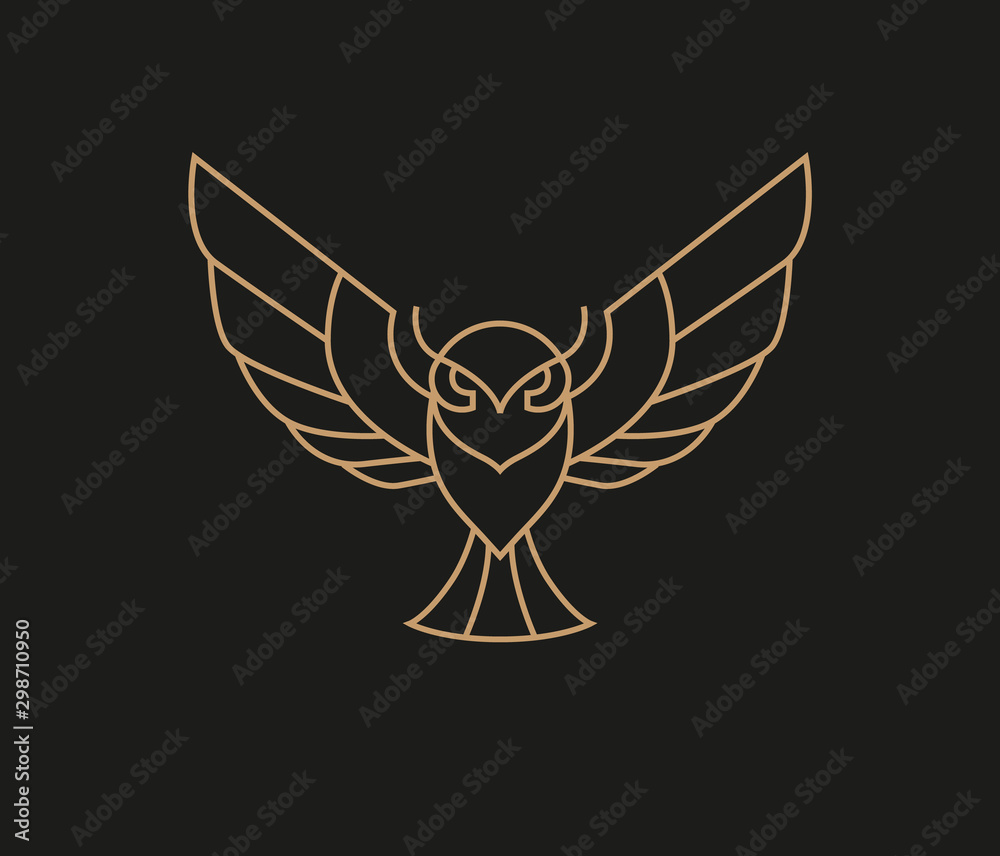 Naklejka Flying owl logo in simple line style