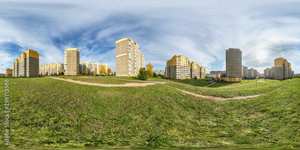 full seamless spherical hdri panorama 360 degrees angle view light in windows of multistory building area of urban development residential quarter in equirectangular projection, AR VR content full seamless spherical hdri panorama 360 degrees angle view light in windows of multistory building area of urban development residential quarter in equirectangular projection, AR VR content