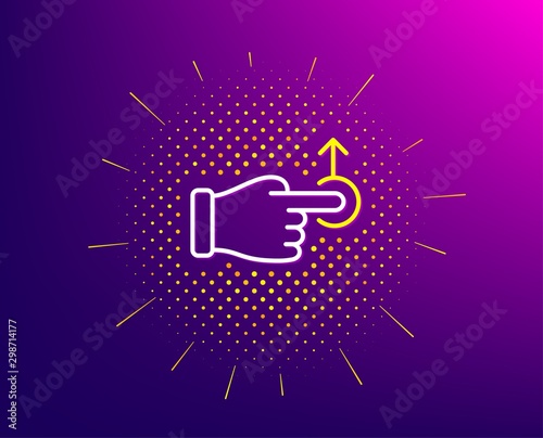 Drag drop gesture line icon. Halftone pattern. Slide arrow sign. Swipe action symbol. Gradient background. Drag drop line icon. Yellow halftone pattern. Vector