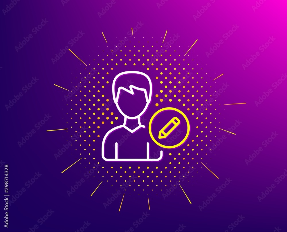 Edit User line icon. Halftone pattern. Profile Avatar with pencil sign. Male Person silhouette symbol. Gradient background. Edit person line icon. Yellow halftone pattern. Vector Edit User line icon. Halftone pattern. Profile Avatar with pencil sign. Male Person silhouette symbol. Gradient background. Edit person line icon. Yellow halftone pattern. Vector