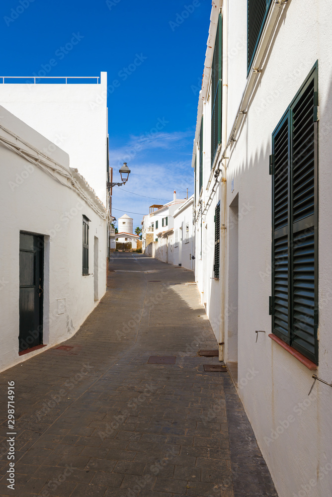 Architecture of beautiful Fornells village in the north of Menorca, Spain