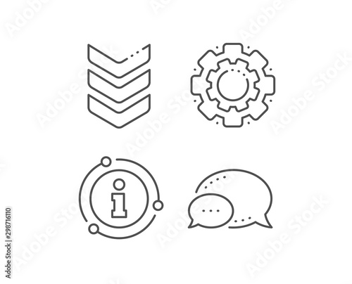 Shoulder strap line icon. Chat bubble, info sign elements. Army reward sign. Best rank symbol. Linear shoulder strap outline icon. Information bubble. Vector