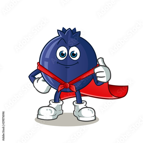 blue berry super hero mascot vector cartoon illustration