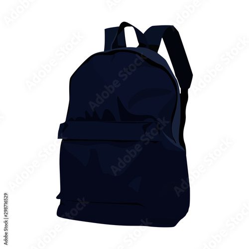 Backpack blue realistic vector illustration isolated