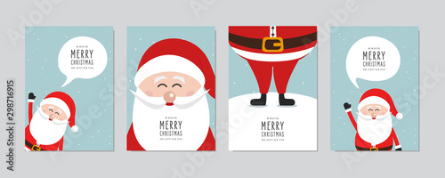 Christmas card set. Merry Christmas and Happy New Year greeting with cute santa claus lettering vector.