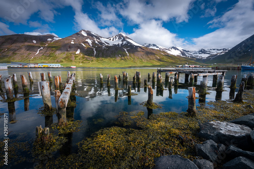 Obraz na płótnie Destroyed wooden piles in the Siglufjörður bay w salonie