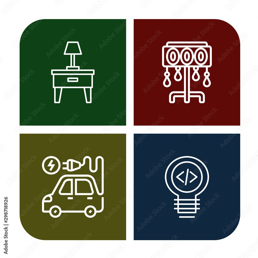 Set of electricity icons such as Lamp, Floor lamp, Electric vehicle, Idea , electricity
