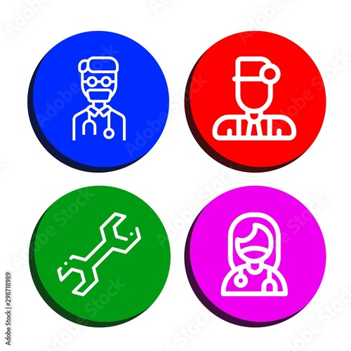 Set of profession icons such as Doctor  Wrench  Surgeon   profession