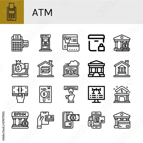 Set of atm icons such as Credit card, Atm, Payment, Locked delivery, Bank, Online banking, Cash, Vector, Secure payment , atm