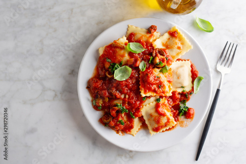 Closeup of tasty italian ravioli photo