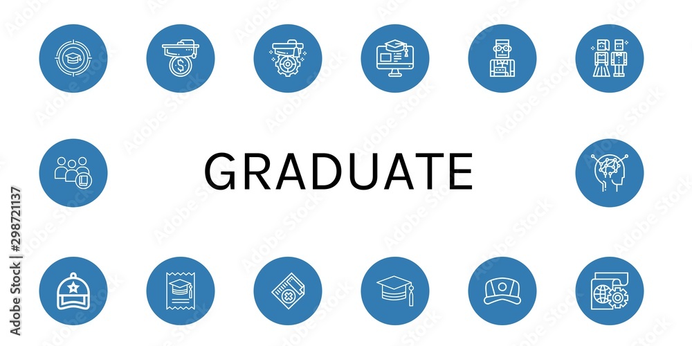 Set of graduate icons such as Education, Mortarboard, Student, Prom night, Cap, College, Medical certificate, Learning , graduate Set of graduate icons such as Education, Mortarboard, Student, Prom night, Cap, College, Medical certificate, Learning , graduate