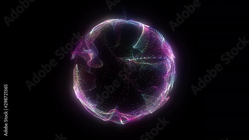 4k. Sphere grid. Animation globe. Digital background. Neon waves. Abstract design. Violet color. Seamless loop. 3840x2160