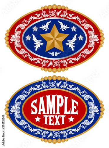 Rodeo Cowboy belt buckle vector design, Sheriff Star Badge.