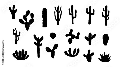 Fotografie, Obraz Black cactus silhouettes