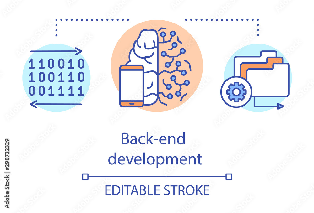 Back-end development concept icon. Mobile device software programming idea thin line illustration. Application performance management. Vector isolated outline drawing. Editable stroke Back-end development concept icon. Mobile device software programming idea thin line illustration. Application performance management. Vector isolated outline drawing. Editable stroke
