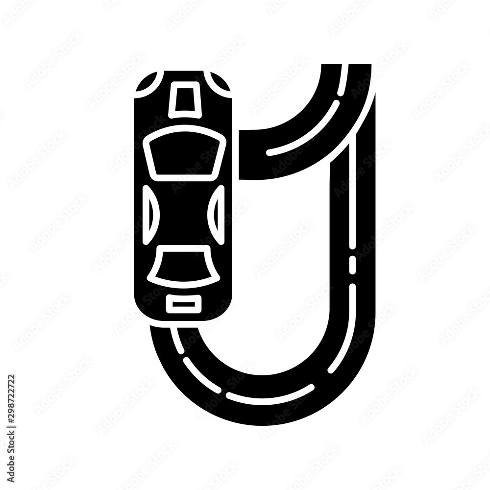 Auto racing glyph icon. Two-seater vehicle on circuit track. Automobile drift. Sliding motorcar. Production car race. Extreme sport. Silhouette symbol. Negative space. Vector isolated illustration Auto racing glyph icon. Two-seater vehicle on circuit track. Automobile drift. Sliding motorcar. Production car race. Extreme sport. Silhouette symbol. Negative space. Vector isolated illustration