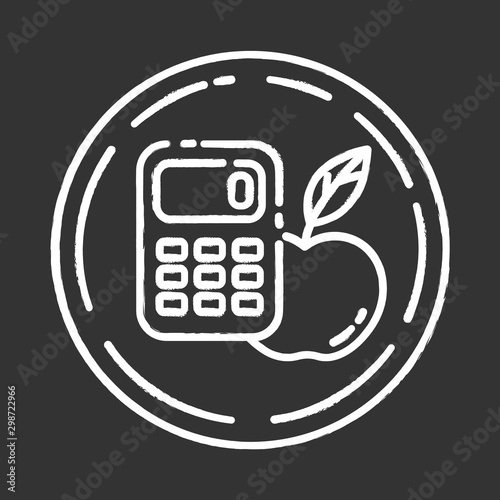 Calorie free chalk icon. Low calories snacks for weight loss. Product free ingredient. Organic food. Nutritious fruits. Healthy eating, dietary. Balanced meals. Isolated vector chalkboard illustration