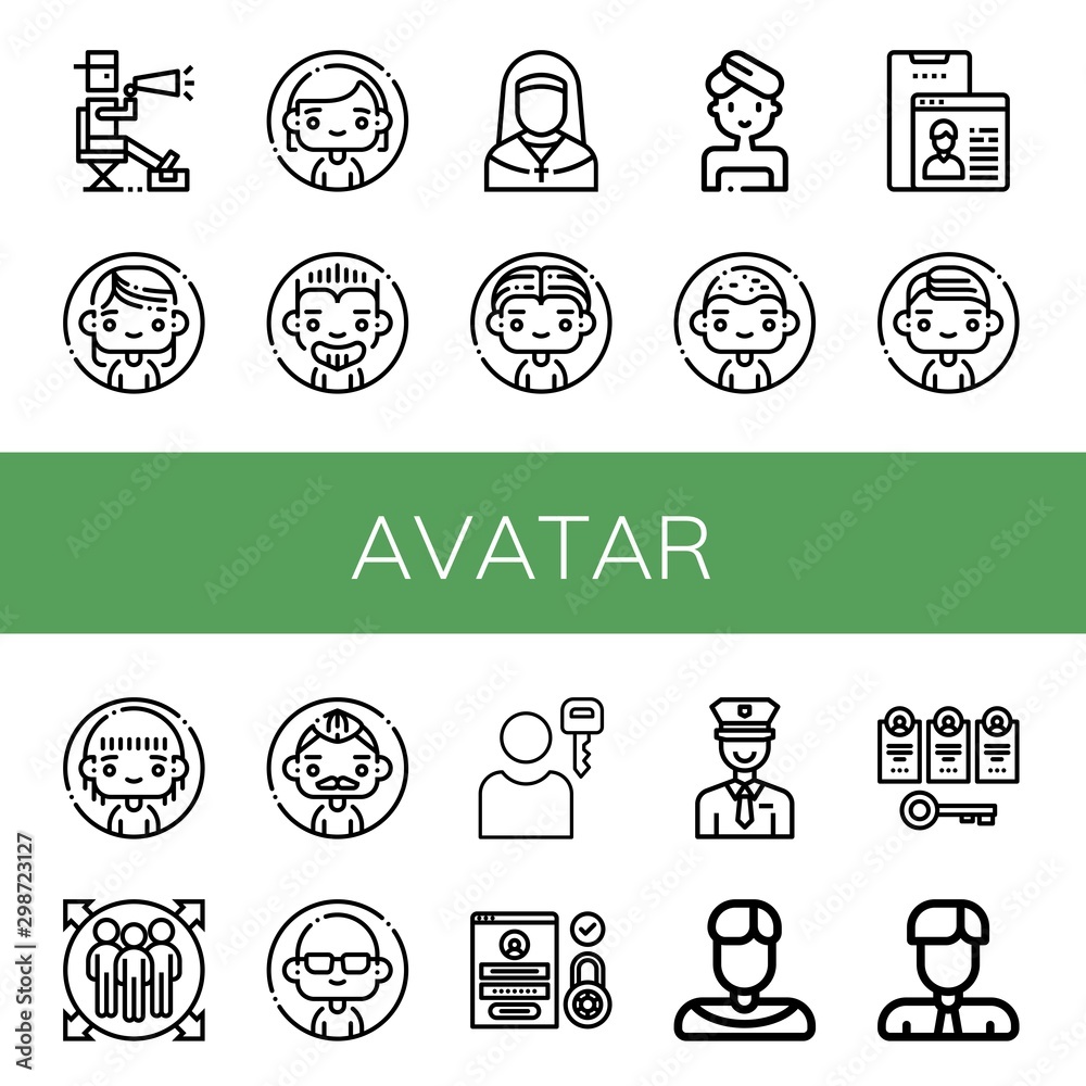Set of avatar icons such as Director, Woman, Man, Nun, User, Team member, Login, Policeman, Priest, Account, Businessman , avatar