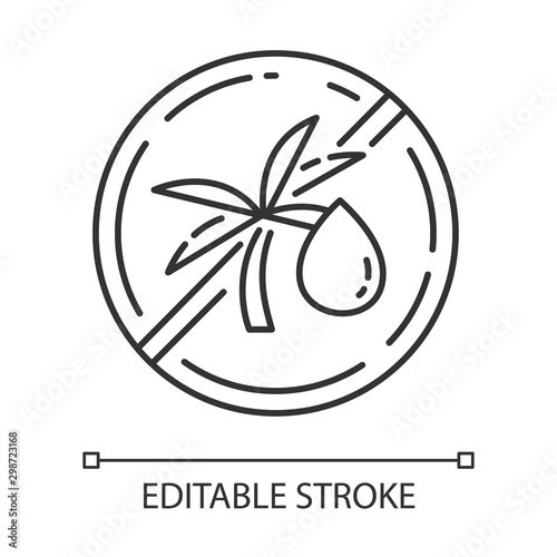 Palm oil free linear icon. Organic food without saturated fats. Product free ingredient. Thin line illustration. Contour symbol. Vector isolated outline drawing. Editable stroke