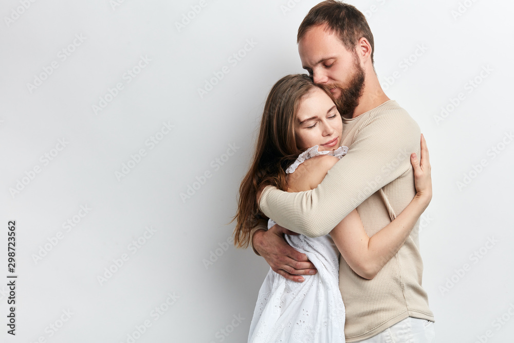 tenderness,strong feeling and emotion, couple after long separation, friendship, close up portrait, isolated white background tenderness,strong feeling and emotion, couple after long separation, friendship, close up portrait, isolated white background