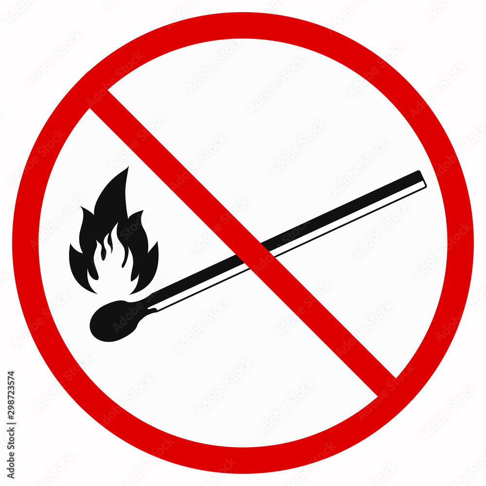 Fire emergency icon - no open fire sign isolated on white background. Fire emergency icon - no open fire sign isolated on white background.