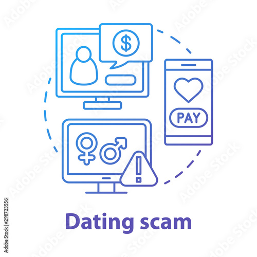Dating scam concept icon. Love cheating, fraud. Feigning of romantic intentions. Mail order bride swindle idea thin line illustration. Vector isolated outline drawing