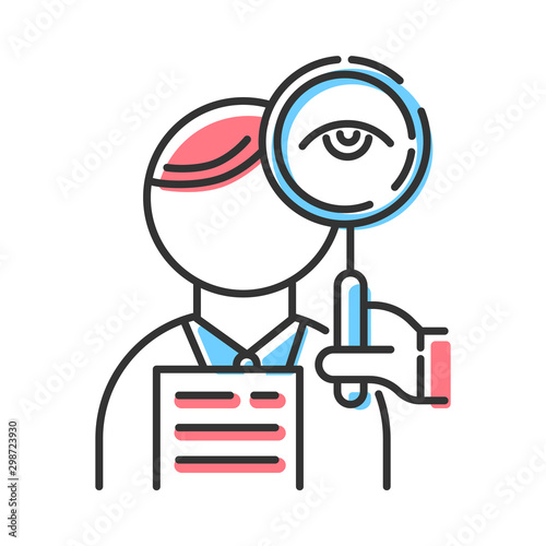 Proofreading service color icon. Professional proofreader. Text editing, mistake correction. Document translation quality control. Isolated vector illustration