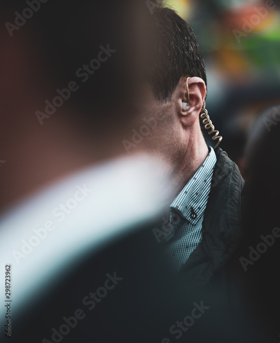 Protection and Guard Service (SPP, Romanian version of the US Secret Service) officer is on guard during a public visit of a dignitary.