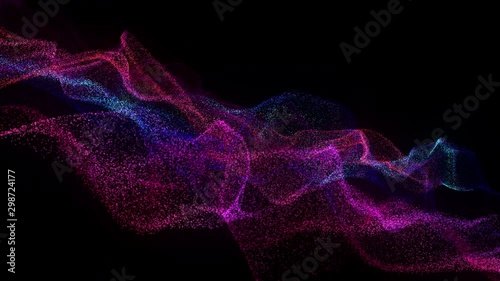 4K video. Lines abstract. Looped animation. Wave pattern. Dotted lines. Neon waves. particles background. Seamless loop. Blue and violet gradient 3840x2160