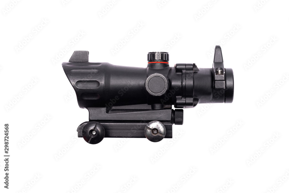 Rifle collimator isolated on the white background. Top view. Rifle collimator isolated on the white background. Top view.