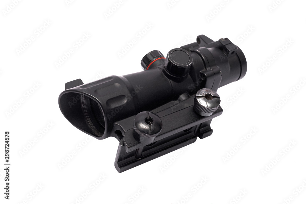Rifle collimator isolated on the white background. Top view. Rifle collimator isolated on the white background. Top view.