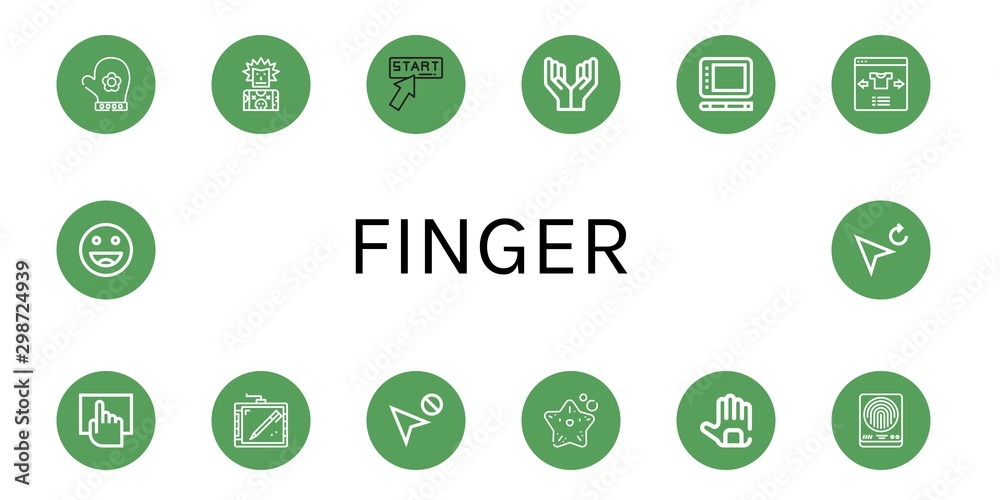 Set of finger icons such as Hand glove, Punk, Click, Prayer, Graphic tablet, Select, Touchscreen, Cursor, Starfish, Gloves, Fingerprint, Ok , finger Set of finger icons such as Hand glove, Punk, Click, Prayer, Graphic tablet, Select, Touchscreen, Cursor, Starfish, Gloves, Fingerprint, Ok , finger