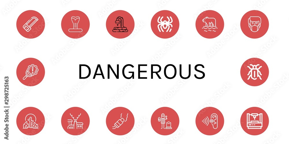 Set of dangerous icons such as Saw, Cobra, Snake, Spider, Polar bear, Pollution, Wildfire, Widower, Laser, Error, Beetle , dangerous Set of dangerous icons such as Saw, Cobra, Snake, Spider, Polar bear, Pollution, Wildfire, Widower, Laser, Error, Beetle , dangerous