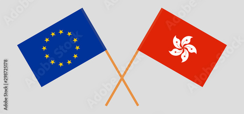 Hong Kong and the EU. Hongkong and European flags