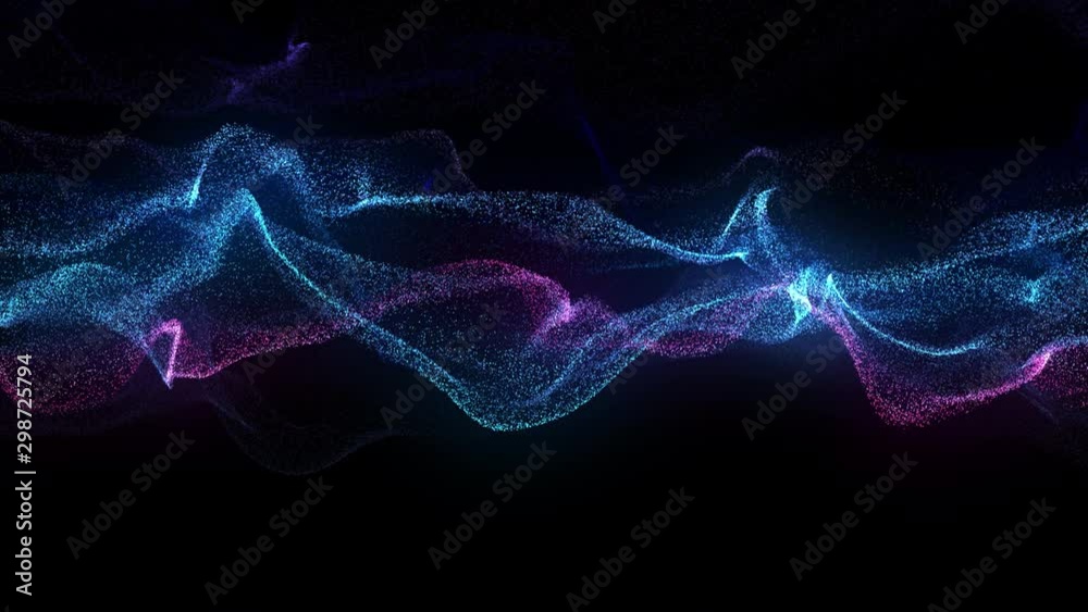 4K video. Lines abstract. Looped animation. Wave pattern. Dotted lines. Neon waves. particles background. Seamless loop. Blue and violet gradient 3840x2160