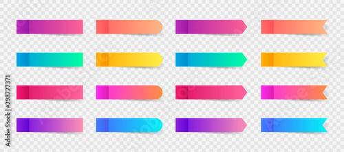 Different colorful post note stickers, vector collection. Sticky tapes with shadow template. Post note paper. Place any text on it