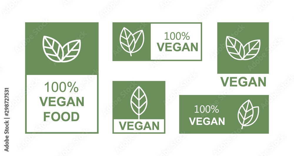 Set flat vegan icon on white background. Bio, Ecology, Organic logos and badges, label, tag. Vector illustration design - obrazy, fototapety, plakaty 