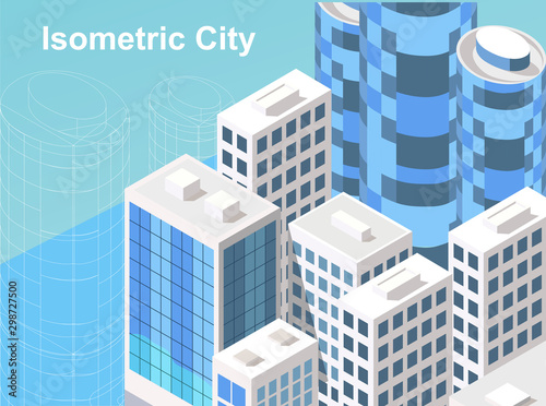 Isometric urban megalopolis top view of the city infrastructure town, street, houses, architecture 3d elements different buildings