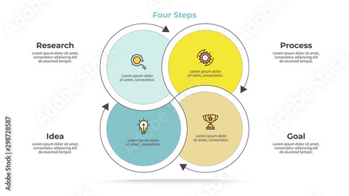 Business infographics. Circle with 4 parts, steps. Vector template.