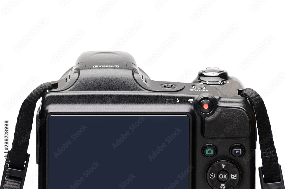 Digital photo camera on a white background