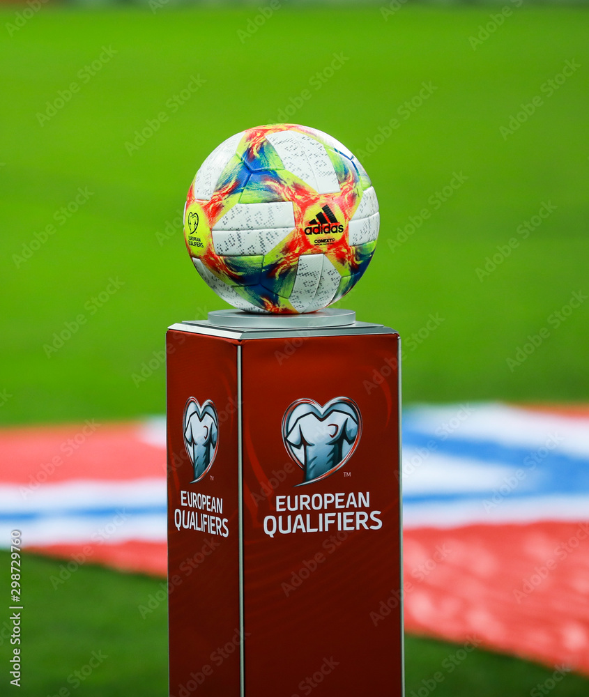 Details with the Adidas Conext 19 European qualifiers official soccer match  ball Stock-Foto | Adobe Stock