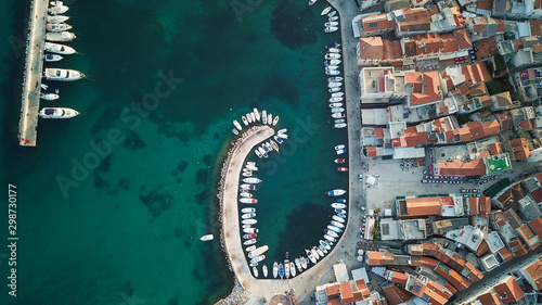 Aerial shot of the Vodice beach near the town of Sibenik,Croatia. A famous tourist destination on the Adriatic sea