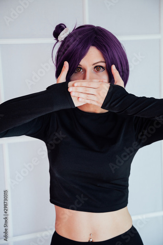 Girl anime with purple hair Japan Cosplay photo