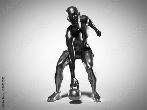 3d rendered medically accurate illustration of a metallic man doing a kettlebell workout