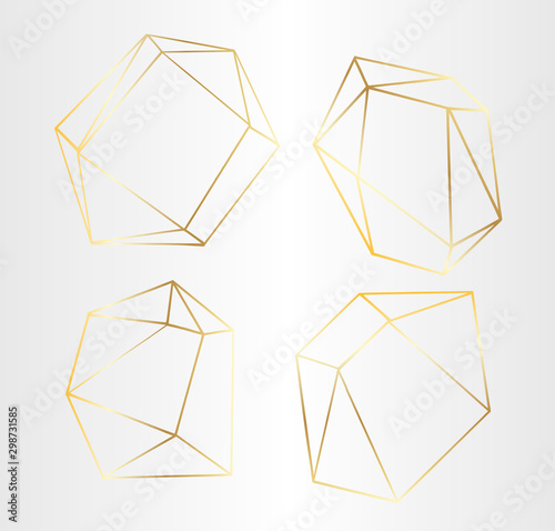 Vector set of luxury golden crystal shapes. Isolated illustration element. Isolated illustration element.