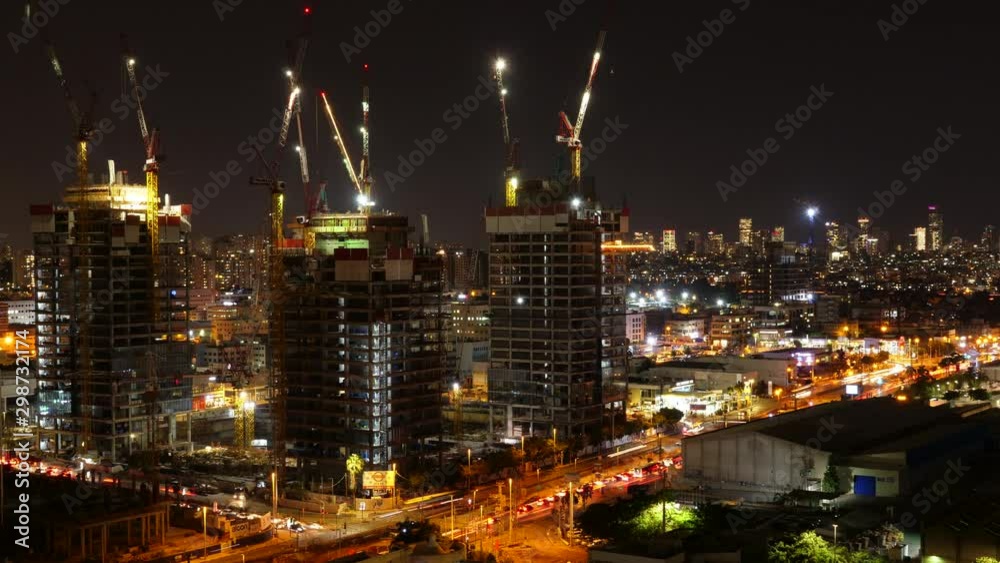 Detail of building construction in Tel Aviv at night. Zoom in. Time lapse Detail of building construction in Tel Aviv at night. Zoom in. Time lapse