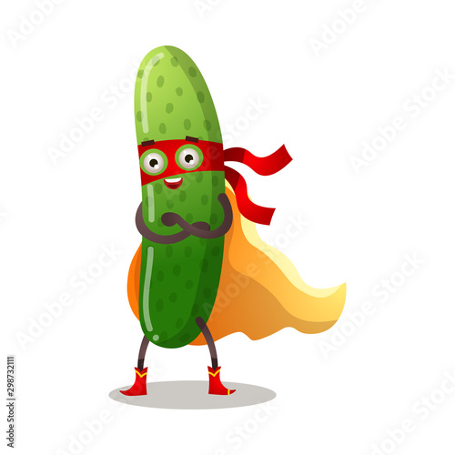 Cucumber in traditional costume of superhero vector illustration